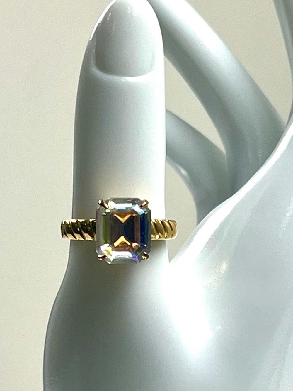 Vintage LIND 14K HGE Emerald-Cut Solitaire Ring